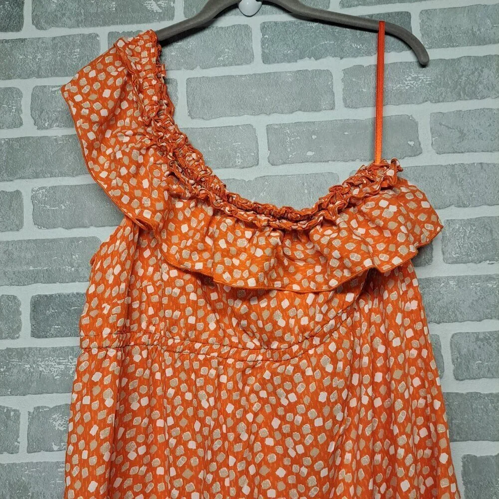 Lane Bryant Confetti Knee Dress Womens Plus Size 16 Orange‎ One Shoulder Ruffle